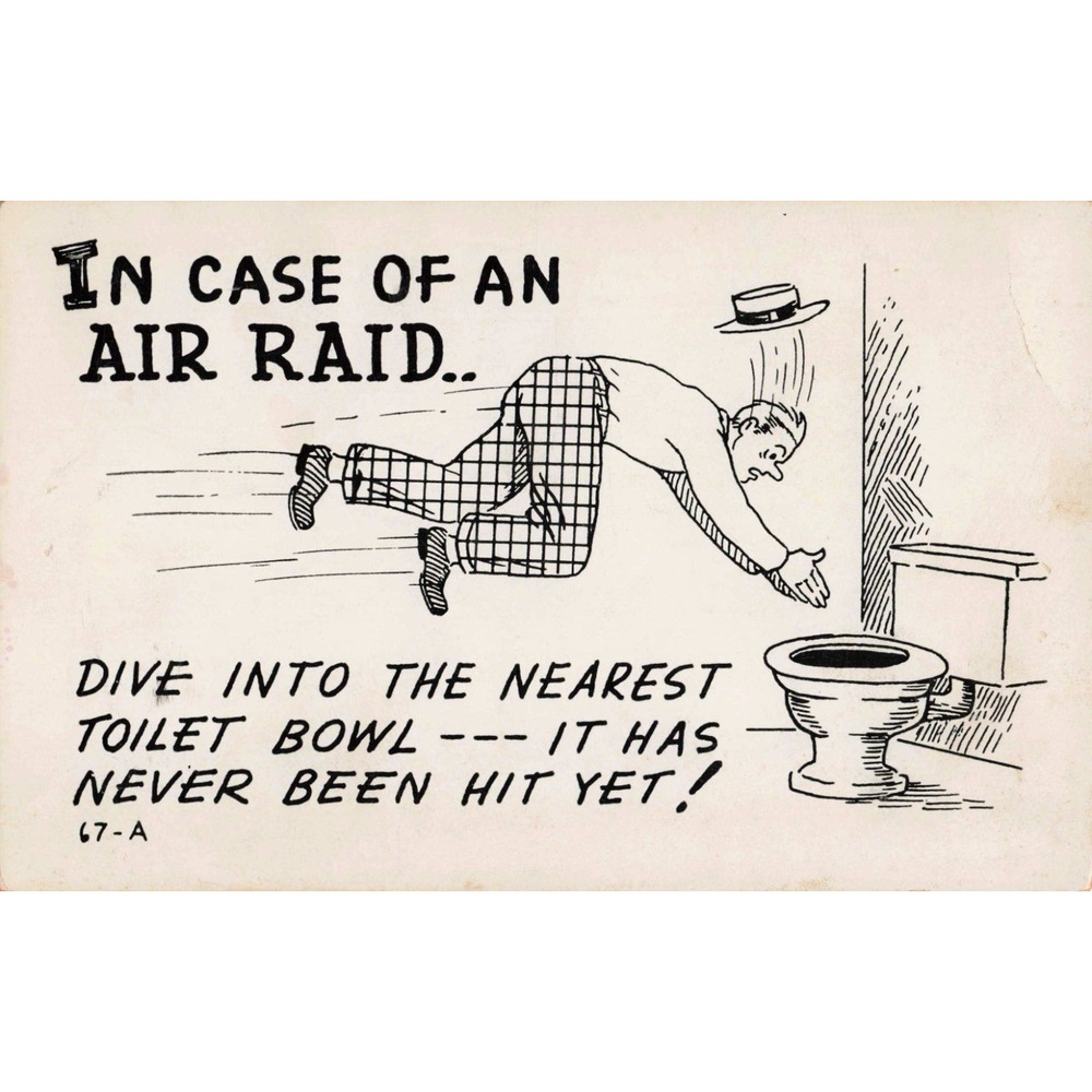 Vintage Baxter Lane Co Air Raid Humor Postcard Comic Toilet Bowl Satire 67-A - Picture 1 of 2